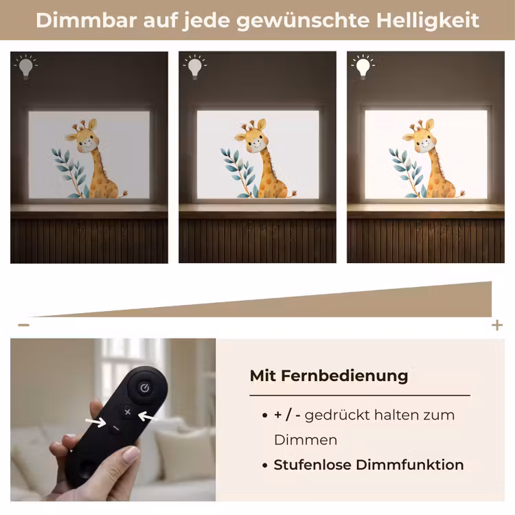 Giraf - Dier - Wilde dieren Light Box met batterij (Wandlamp kind) middel -USP_dimbaarDE