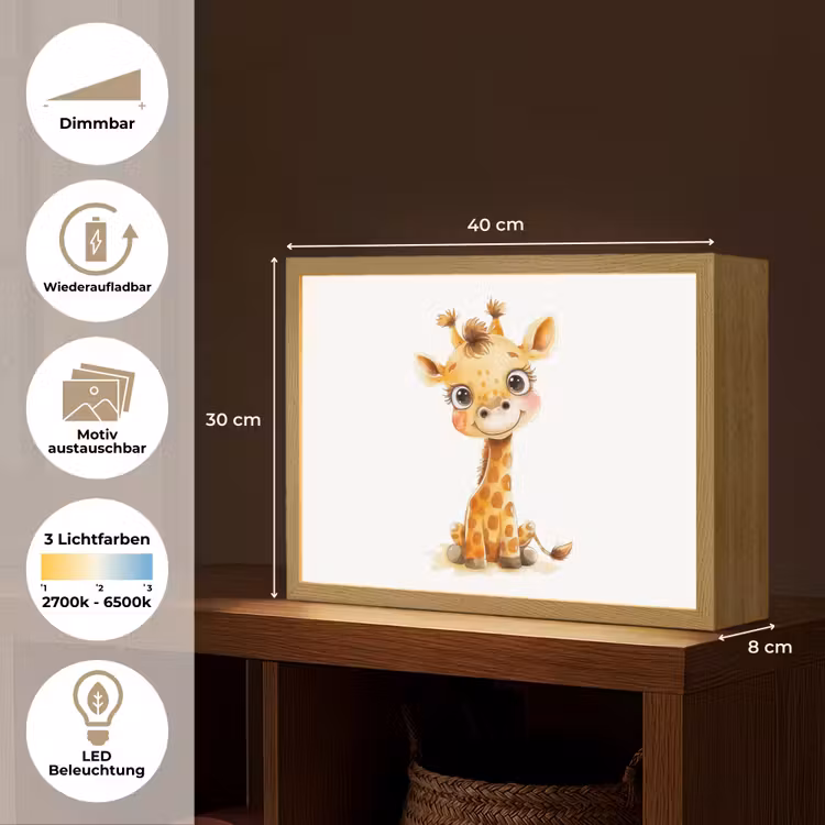 Giraf - Baby dier - Wilde dieren Light Box met batterij (Wandlamp kind) middel -USP_websiteoverzichtDE