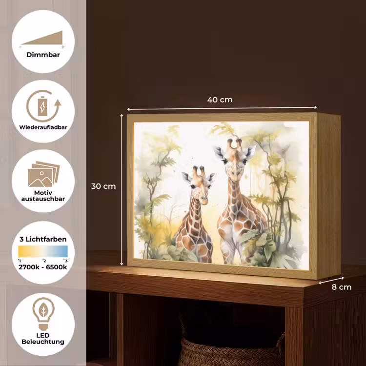 Giraffe - Wilde dieren - Natuur - Kinderen Light Box met batterij (Wandlamp kind) middel -USP_websiteoverzichtDE
