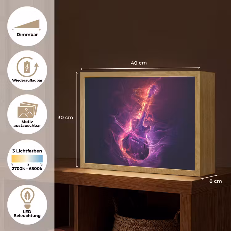 Gitaar - Muziek - Rook - Paars Light Box met batterij (Wandlamp kind) middel -USP_websiteoverzichtDE
