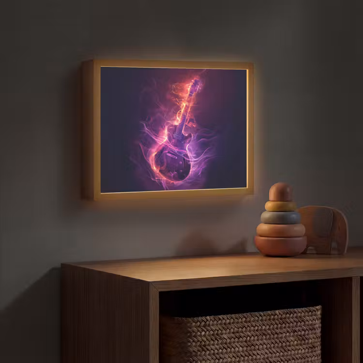 Gitaar - Muziek - Rook - Paars Light Box met batterij (Wandlamp kind) middel -sfeer5_kind