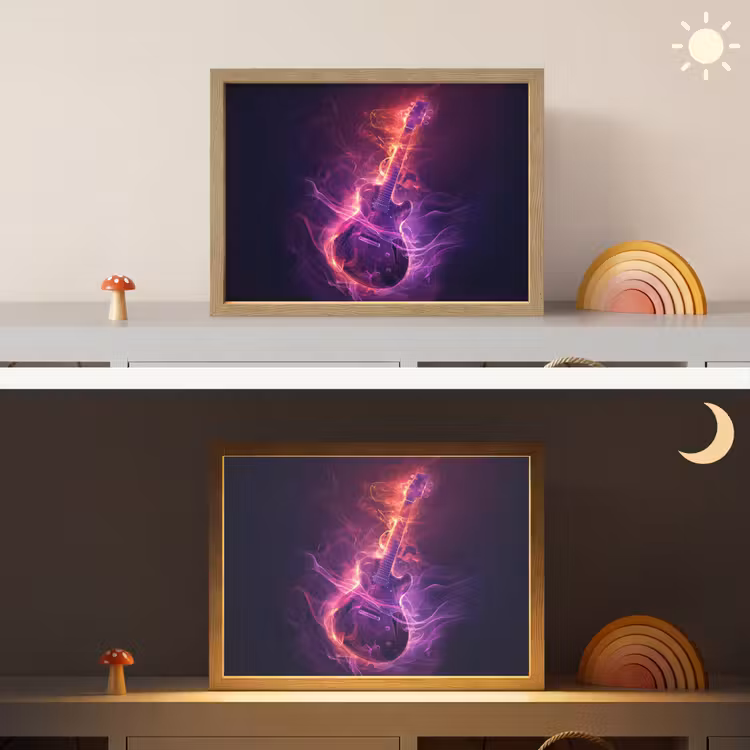 Gitaar - Muziek - Rook - Paars Light Box met batterij (Wandlamp kind) middel -sfeer3_kind