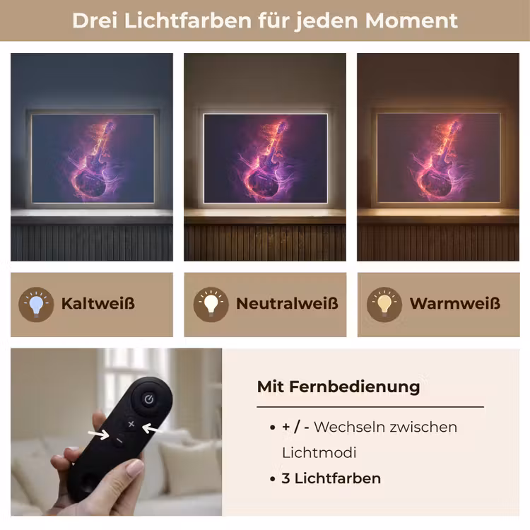 Gitaar - Muziek - Rook - Paars Light Box met batterij (Wandlamp kind) middel -USP_lichtkleurDE