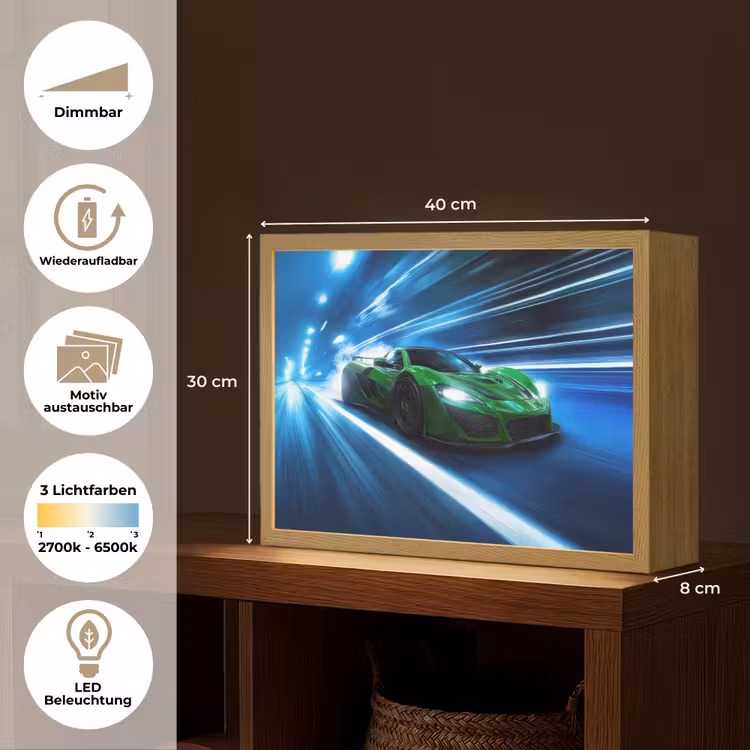 Groene racewagen - Blauw - Neon - Licht Light Box met batterij (Wandlamp kind) middel -USP_websiteoverzichtDE