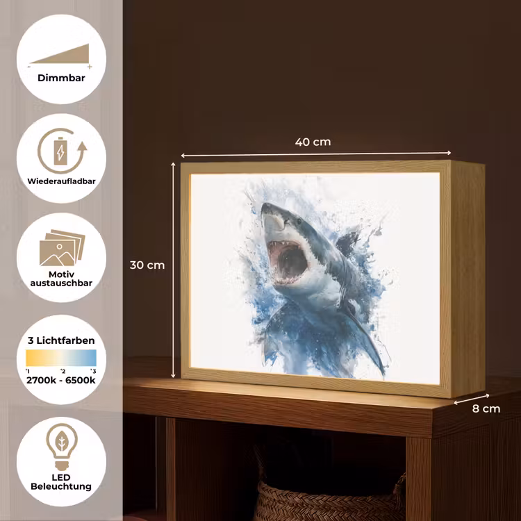 Haai - Blauw - Water Light Box met batterij (Wandlamp kind) middel -USP_websiteoverzichtDE
