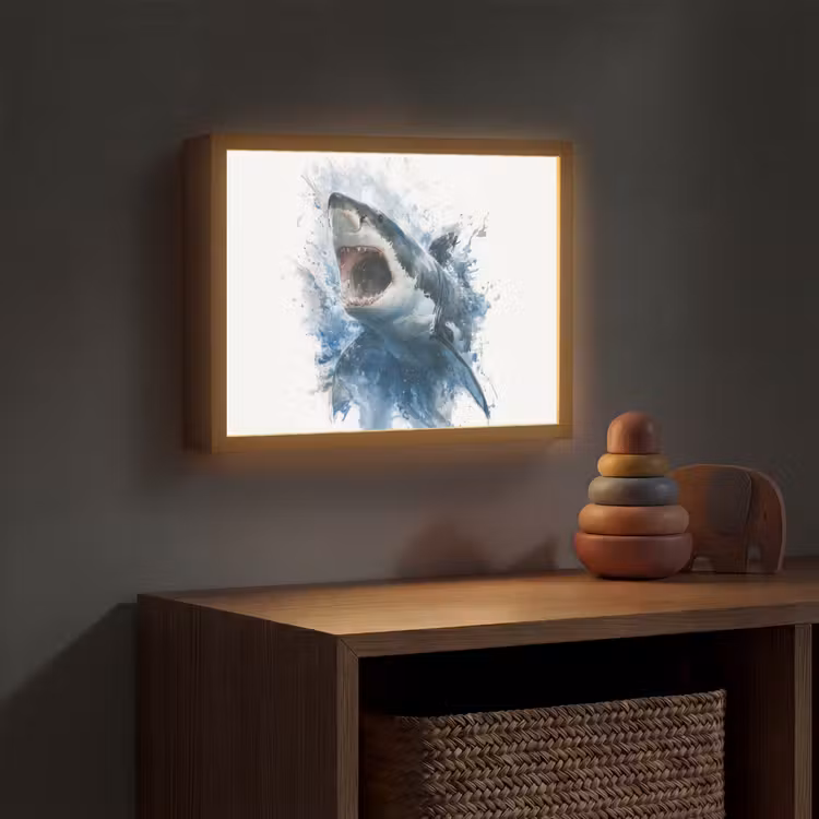 Haai - Blauw - Water Light Box met batterij (Wandlamp kind) middel -sfeer5_kind