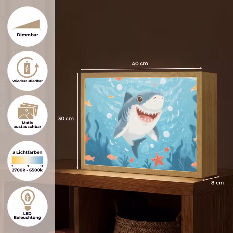 Haai - Vissen - Blauw - Onderwater Light Box met batterij (Wandlamp kind) middel -USP_websiteoverzichtDE