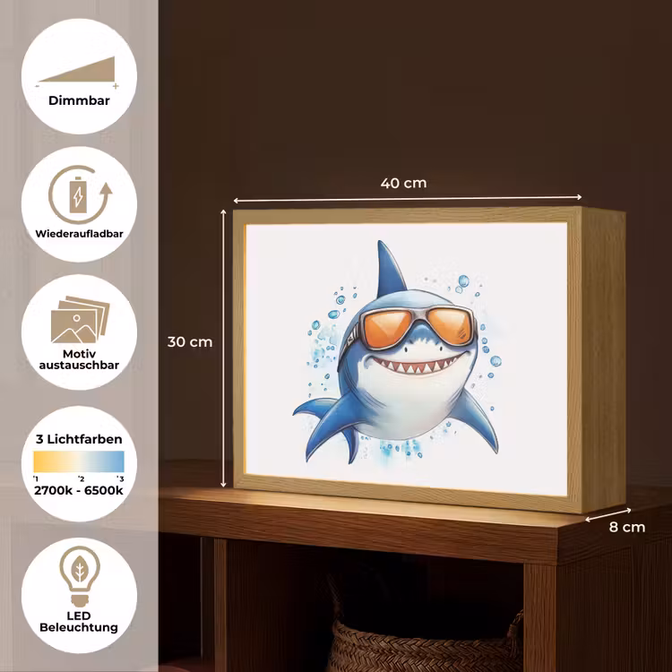 Haai - Zonnebril - Blauw - Water Light Box met batterij (Wandlamp kind) middel -USP_websiteoverzichtDE