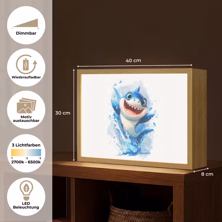 Haai - Water - Blauw Light Box met batterij (Wandlamp kind) middel -USP_websiteoverzichtDE