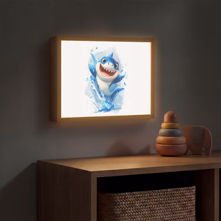 Haai - Water - Blauw Light Box met batterij (Wandlamp kind) middel -sfeer5_kind