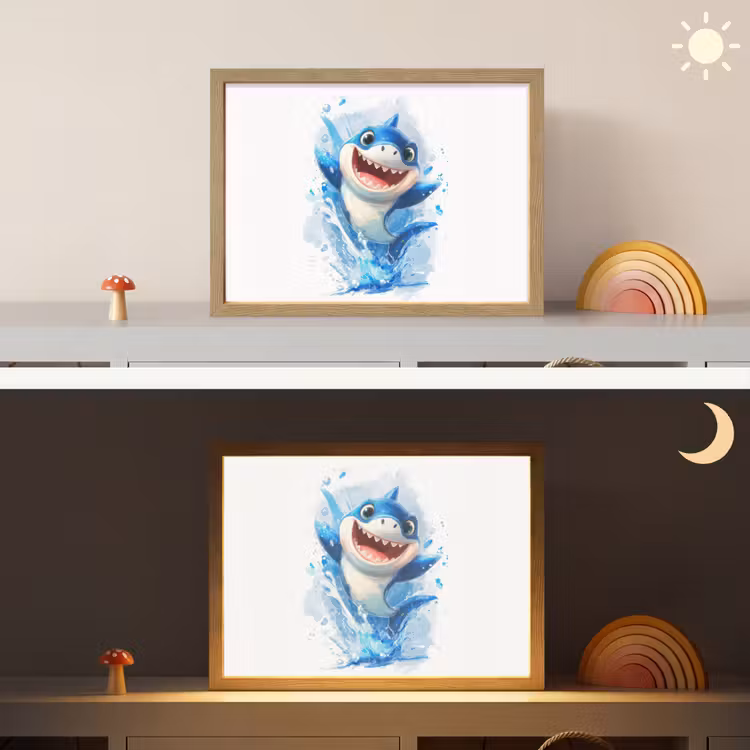 Haai - Water - Blauw Light Box met batterij (Wandlamp kind) middel -sfeer3_kind