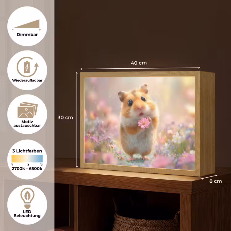 Hamster - Bloemen - Roze - Oranje Light Box met batterij (Wandlamp kind) middel -USP_websiteoverzichtDE