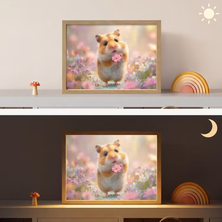 Hamster - Bloemen - Roze - Oranje Light Box met batterij (Wandlamp kind) middel -sfeer3_kind