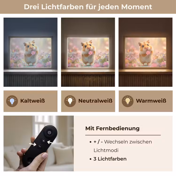 Hamster - Bloemen - Roze - Oranje Light Box met batterij (Wandlamp kind) middel -USP_lichtkleurDE