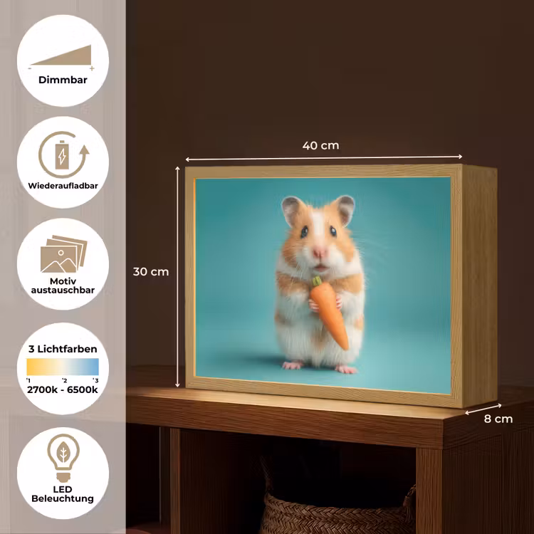 Hamster - Wortel - Blauw Light Box met batterij (Wandlamp kind) middel -USP_websiteoverzichtDE