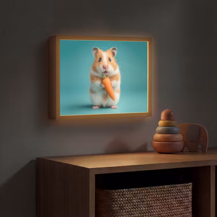 Hamster - Wortel - Blauw Light Box met batterij (Wandlamp kind) middel -sfeer5_kind