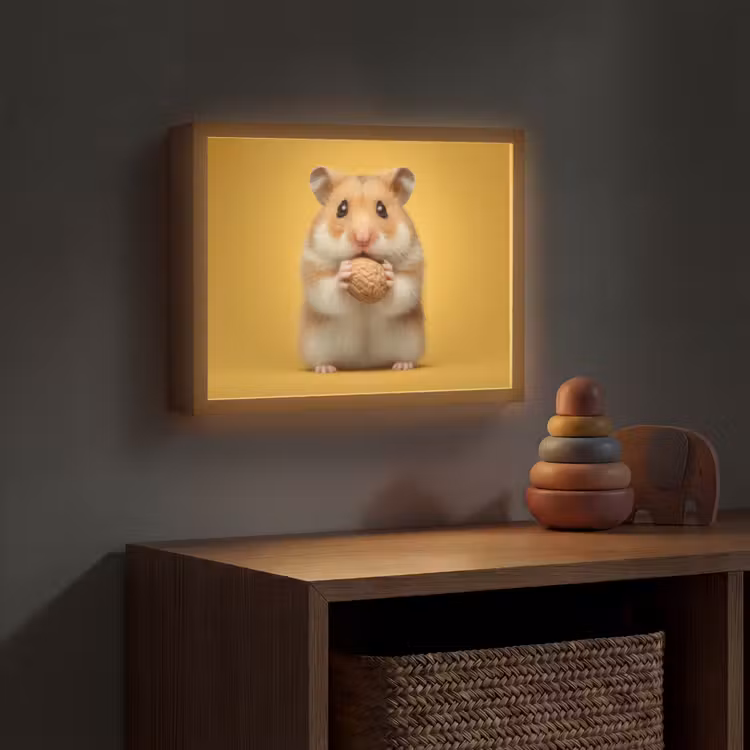 Hamster - Nootje - Geel - Knaagdier Light Box met batterij (Wandlamp kind) middel -sfeer5_kind