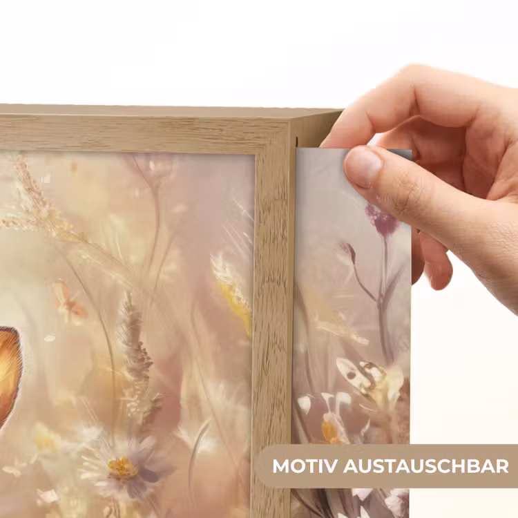 Konijntje - Bruin - Bloemen - Vlinders Light Box met batterij (Wandlamp kind) middel -USP_websiteprintDE