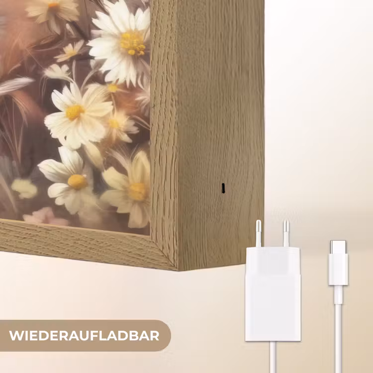 Konijntje - Bruin - Bloemen - Vlinders Light Box met batterij (Wandlamp kind) middel -USP_websiteoplaadbaarDE