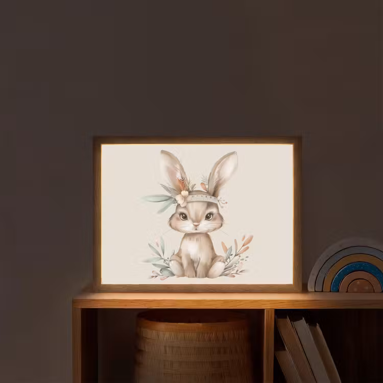 Haas - Dier - Bohemian - Pastel kleuren Light Box met batterij (Wandlamp kind) middel -sfeer1_kind