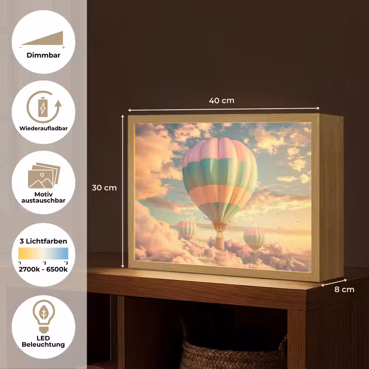 Luchtballon - Dromen - Wolken - Lucht Light Box met batterij (Wandlamp kind) middel -USP_websiteoverzichtDE