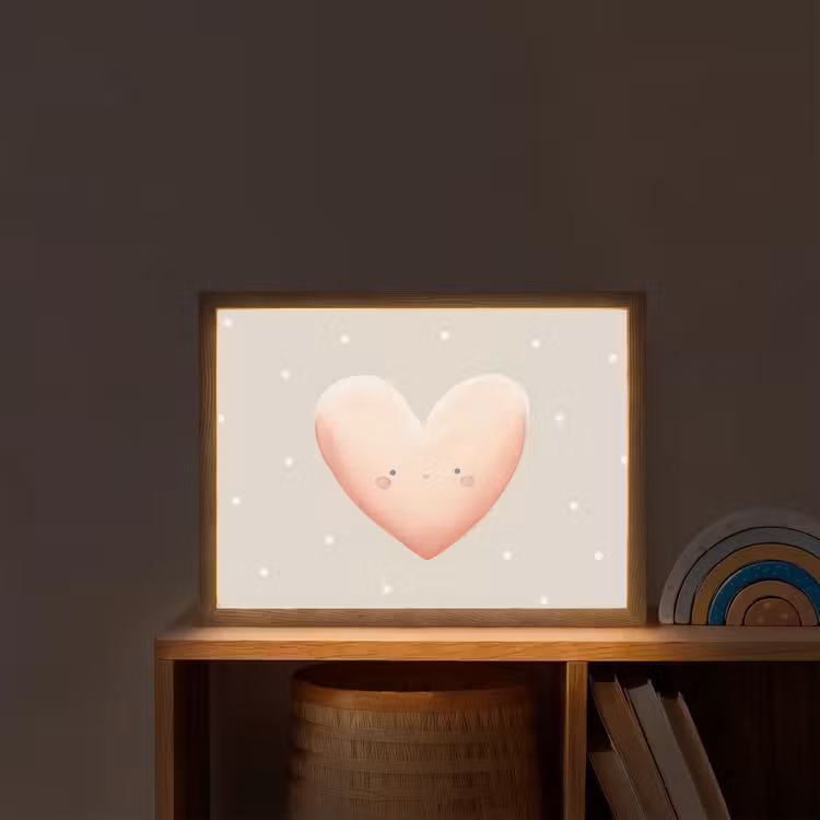 Hart - Gezicht - Roze - Stippen Light Box met batterij (Wandlamp kind) middel -sfeer1_kind