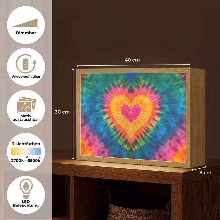 Hart - Tie Dye - Kleurrijk Light Box met batterij (Wandlamp kind) middel -USP_websiteoverzichtDE