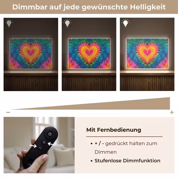 Hart - Tie Dye - Kleurrijk Light Box met batterij (Wandlamp kind) middel -USP_dimbaarDE