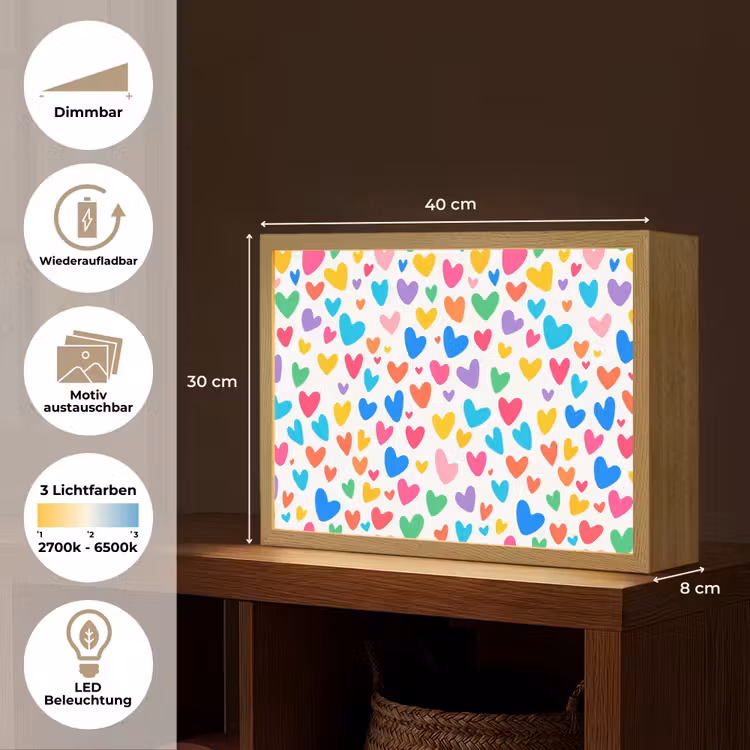 Hartjes - Kleurrijk - Patroon - Levendig Light Box met batterij (Wandlamp kind) middel -USP_websiteoverzichtDE