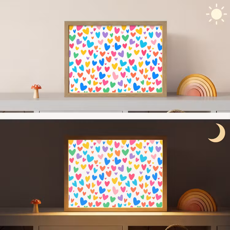Hartjes - Kleurrijk - Patroon - Levendig Light Box met batterij (Wandlamp kind) middel -sfeer3_kind
