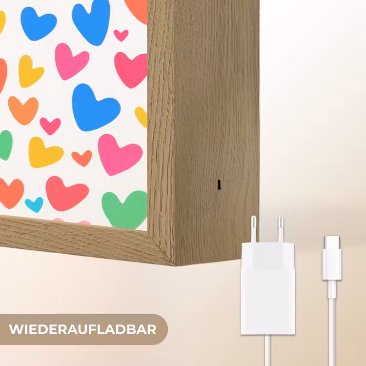 Hartjes - Kleurrijk - Patroon - Levendig Light Box met batterij (Wandlamp kind) middel -USP_websiteoplaadbaarDE