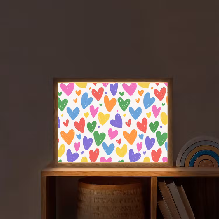 Hartjes - Patroon - Kleurrijk Light Box met batterij (Wandlamp kind) middel -sfeer1_kind