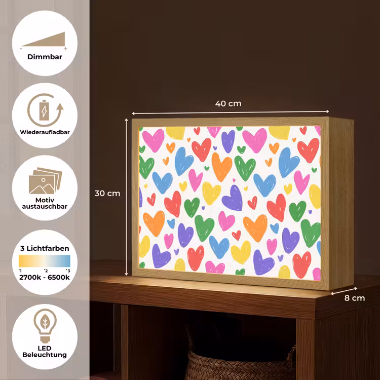 Hartjes - Patroon - Kleurrijk Light Box met batterij (Wandlamp kind) middel -USP_websiteoverzichtDE