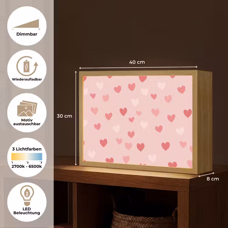 Hartjes - Patroon - Roze Light Box met batterij (Wandlamp kind) middel -USP_websiteoverzichtDE