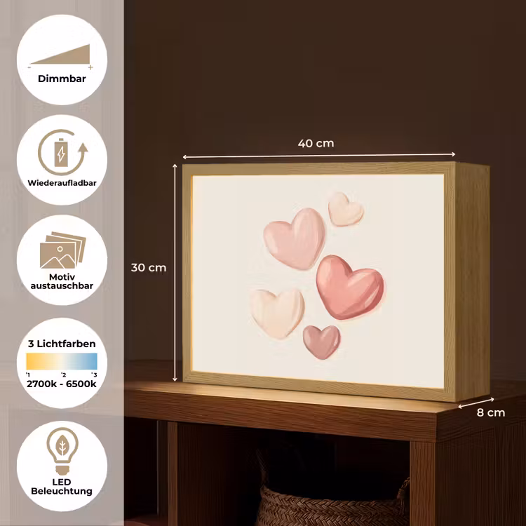 Harten - Rood - Roze - Zwevend Light Box met batterij (Wandlamp kind) middel -USP_websiteoverzichtDE
