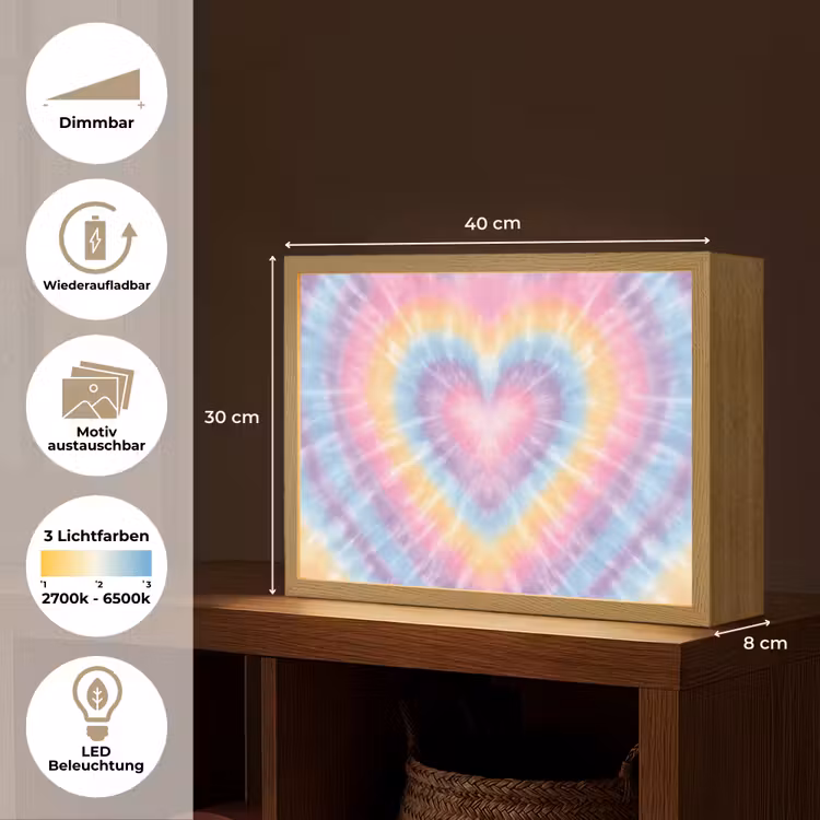 Hartvorm - Pastelkleuren - Tie Dye Light Box met batterij (Wandlamp kind) middel -USP_websiteoverzichtDE
