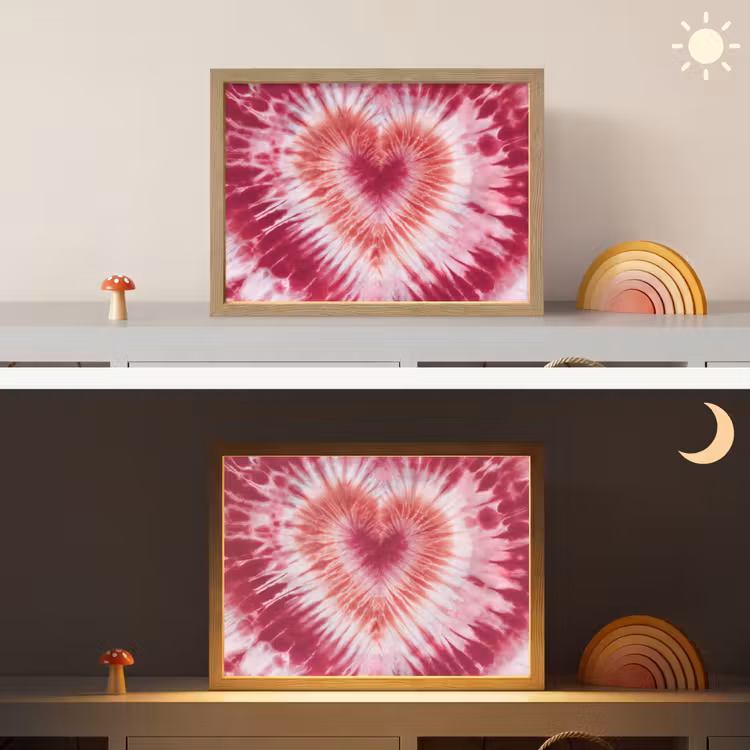 Hartvorm - Roze - Tie dye Light Box met batterij (Wandlamp kind) middel -sfeer3_kind