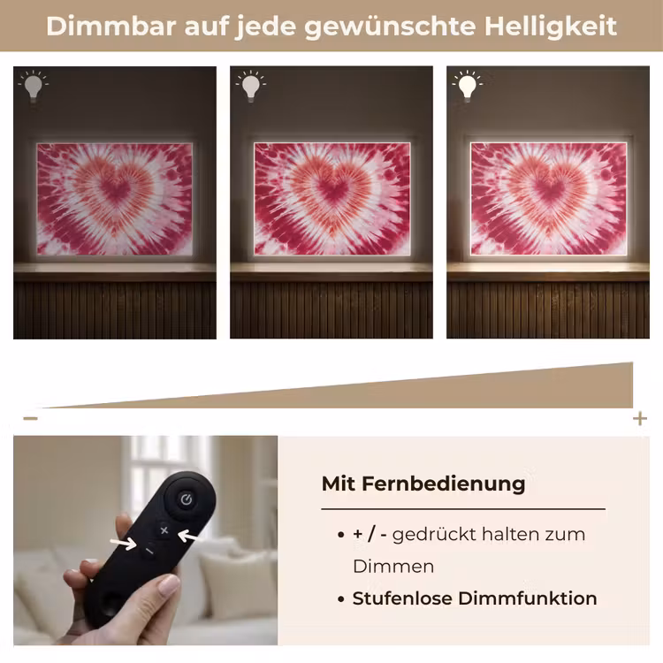 Hartvorm - Roze - Tie dye Light Box met batterij (Wandlamp kind) middel -USP_dimbaarDE