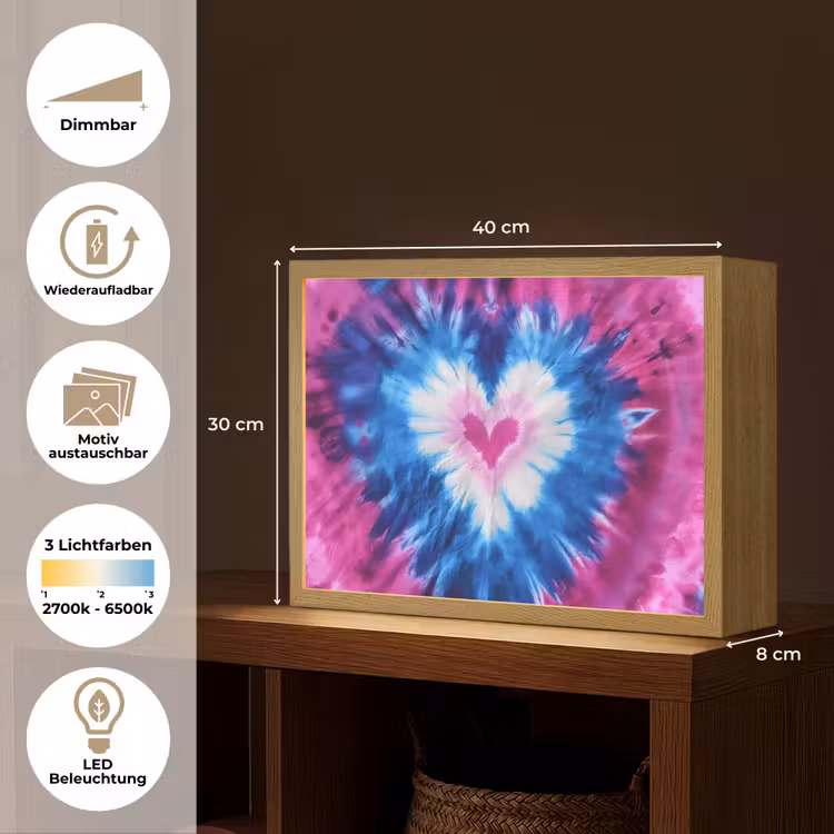 Hartvormig - Tie dye - Paars Light Box met batterij (Wandlamp kind) middel -USP_websiteoverzichtDE