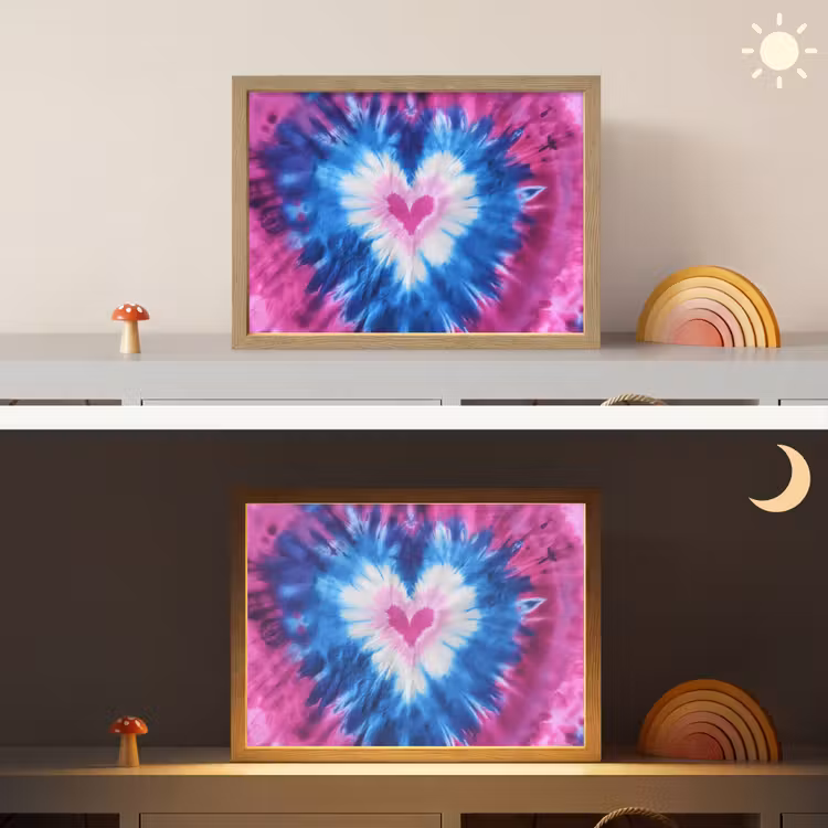 Hartvormig - Tie dye - Paars Light Box met batterij (Wandlamp kind) middel -sfeer3_kind