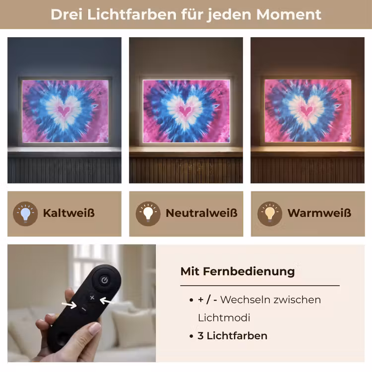 Hartvormig - Tie dye - Paars Light Box met batterij (Wandlamp kind) middel -USP_lichtkleurDE