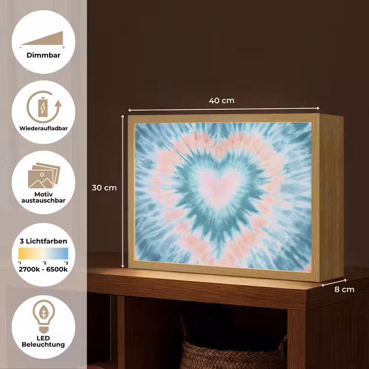 Hartvormig - Tie dye - Pasteltinten - Lichtgroen Light Box met batterij (Wandlamp kind) middel -USP_websiteoverzichtDE