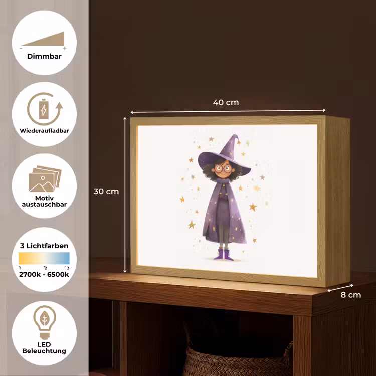 Heks - Paars - Sterren - Heksenhoed Light Box met batterij (Wandlamp kind) middel -USP_websiteoverzichtDE