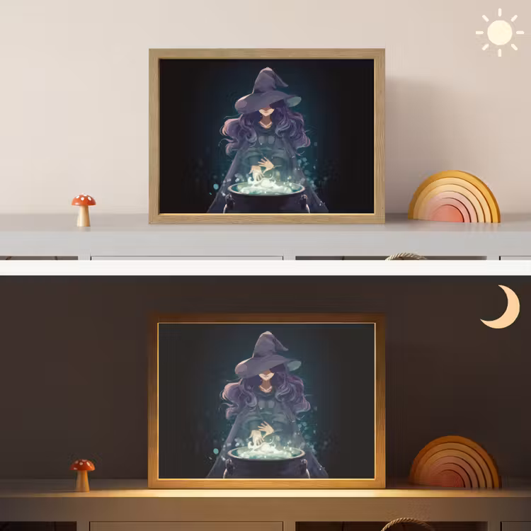Heks - Magie - Heksenketel - Paars Light Box met batterij (Wandlamp kind) middel -sfeer3_kind