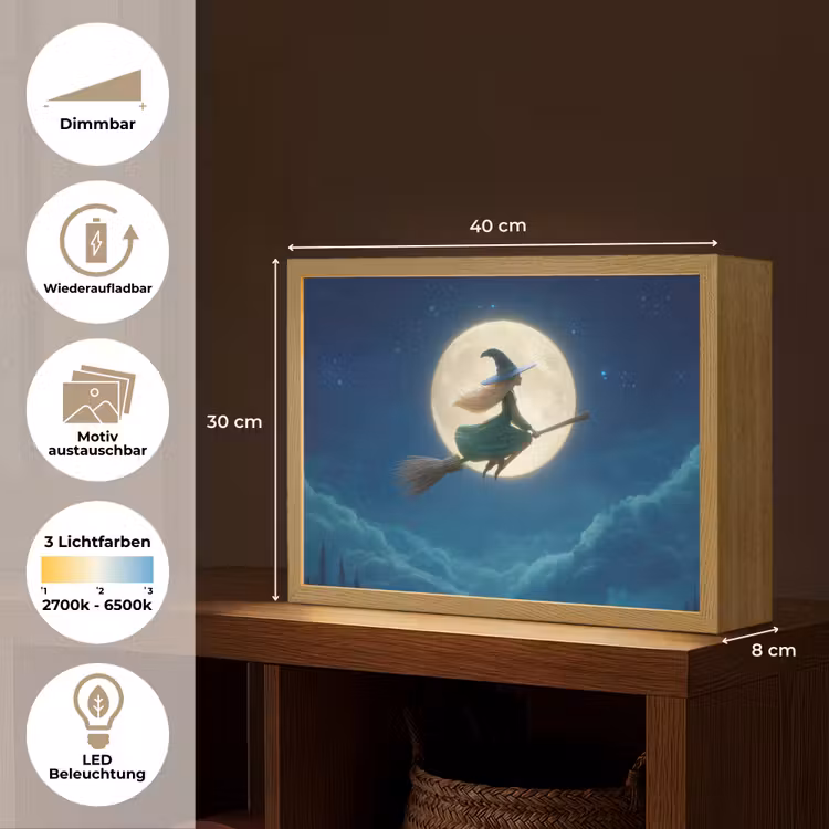 Heks - Volle maan - Sterrenhemel Light Box met batterij (Wandlamp kind) middel -USP_websiteoverzichtDE