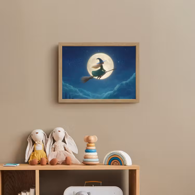 Heks - Volle maan - Sterrenhemel Light Box met batterij (Wandlamp kind) middel -sfeer2_kind