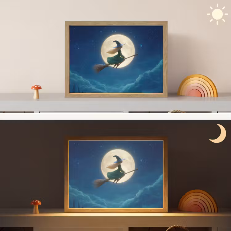 Heks - Volle maan - Sterrenhemel Light Box met batterij (Wandlamp kind) middel -sfeer3_kind