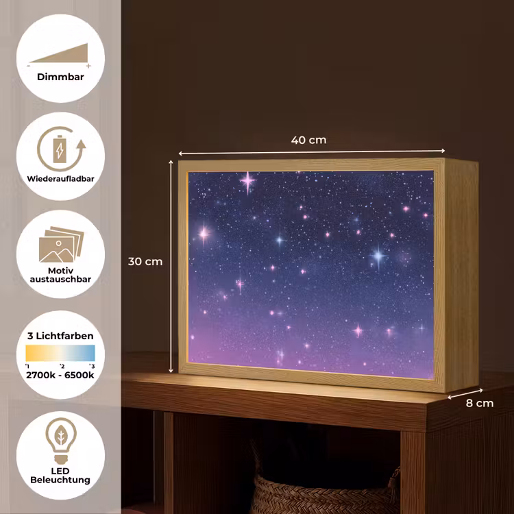 Hemel - Sterren - Blauw Light Box met batterij (Wandlamp kind) middel -USP_websiteoverzichtDE