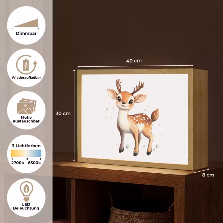 Hert - Dier - Bruin Light Box met batterij (Wandlamp kind) middel -USP_websiteoverzichtDE