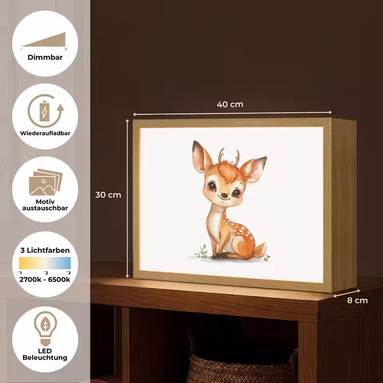 Hert - Baby - Dieren Light Box met batterij (Wandlamp kind) middel -USP_websiteoverzichtDE